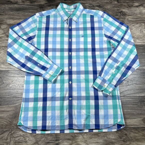 Southern Tide Shirt Mens Medium Blue Plaid‎ Trim Long Sleeve Preppy Dress Casual - Picture 1 of 12